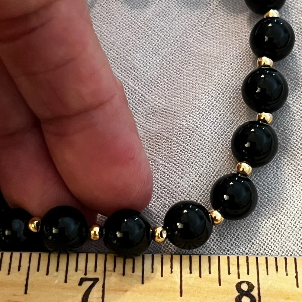 Black onyx  and 14k  gold beads set off 2 necklace and bracelet - Picture 9 of 10